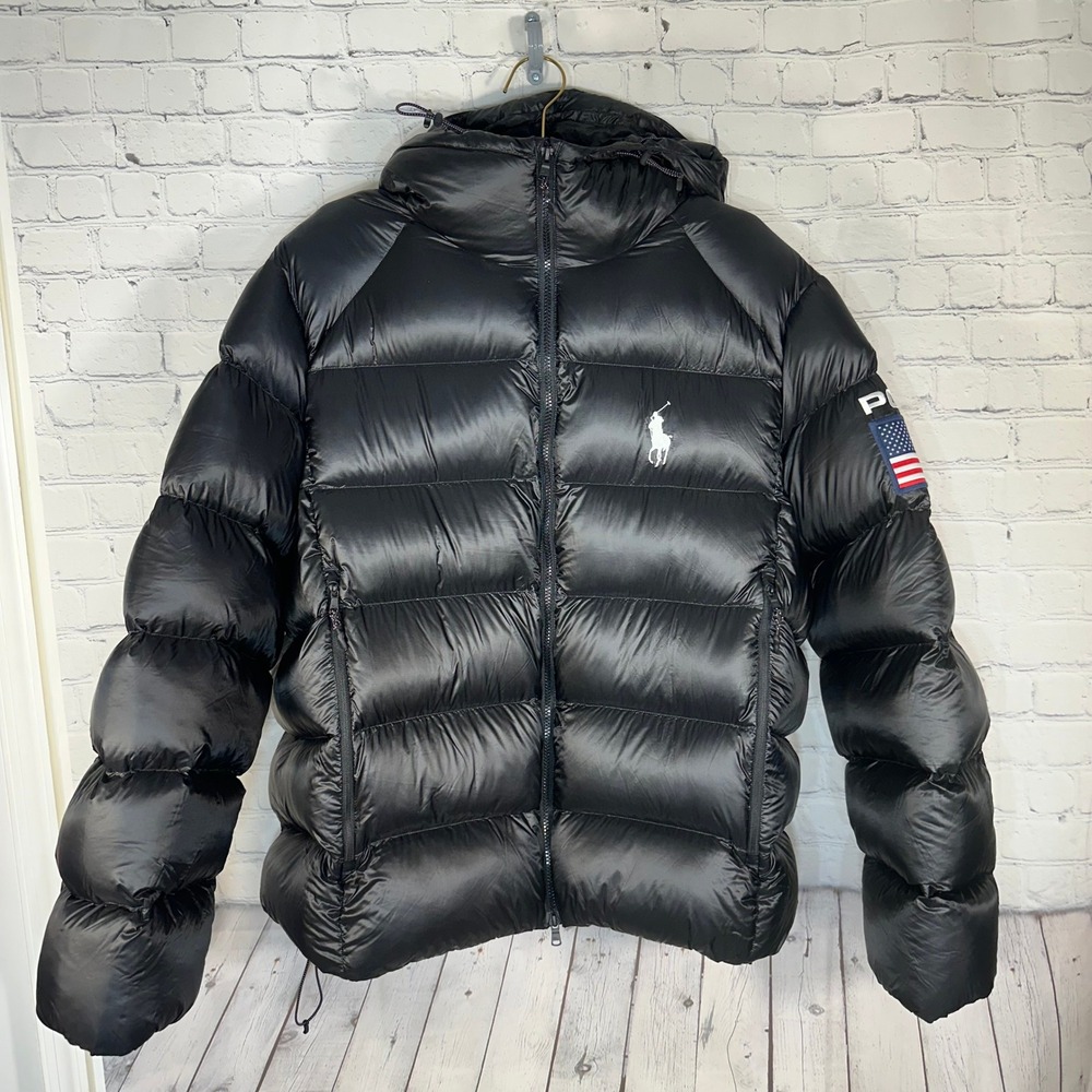 Polo Ralph Lauren USA Olympic Team Puffer Jacket Black Down Hooded Mens XL
